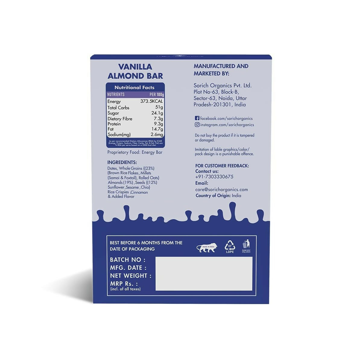 Sorich Organics Multigrain Energy Mini Bars Vanilla Almond | Swadesiicart