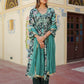 Vaasva Women Teal Muslin Embroidered Kurta, Pant & Dupatta Set | Swadesiicart