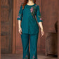 Prazu Fashion Rama Rayon Multi Embroidery Thread Work Co-Ords Set - Swadesiicart