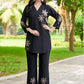 Prazu Fashion Black Rayon Multi Embroidery Thread Work Co-Ords Set - Swadesiicart
