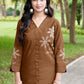 Prazu Fashion Brown Pink Rayon Multi Embroidery Thread Work Co-Ords Set - Swadesiicart