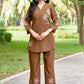 Prazu Fashion Brown Pink Rayon Multi Embroidery Thread Work Co-Ords Set - Swadesiicart