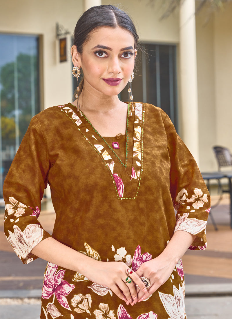 Prazu Fashion Mustard Pure Cotton Stylish Prints Co-Ords Set - Swadesiicart
