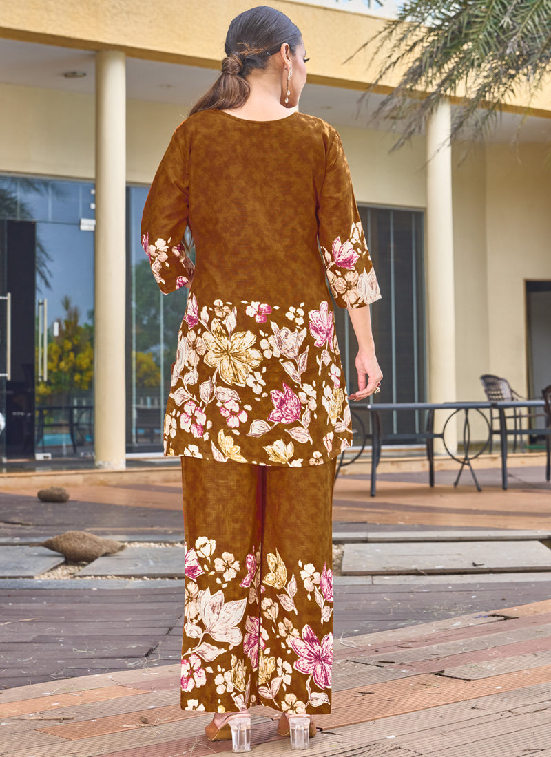 Prazu Fashion Mustard Pure Cotton Stylish Prints Co-Ords Set - Swadesiicart