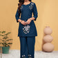 Prazu Fashion Blue Rayon Embroidery Thread Work Co-Ords Set - Swadesiicart