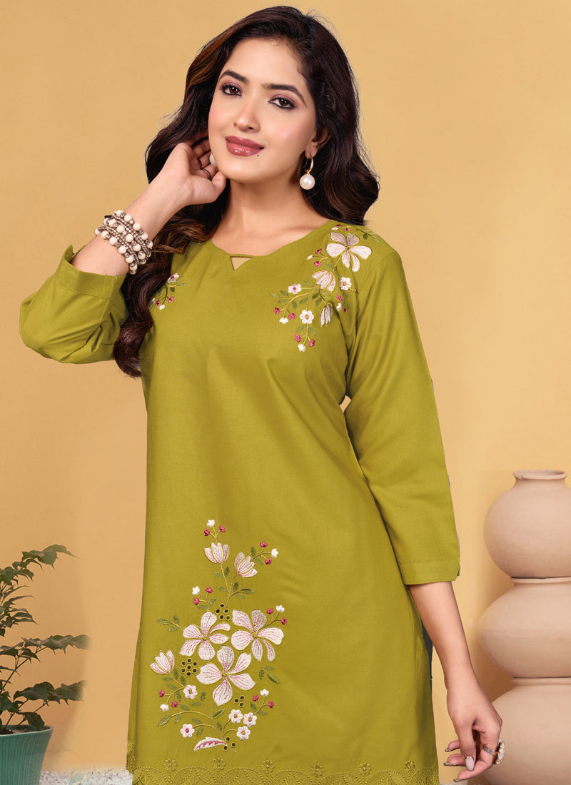 Prazu Fashion Mustard Rayon Embroidery Thread Work Co-Ords Set - Swadesiicart