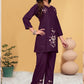 Prazu Fashion Wine Rayon Embroidery Thread Work Co-Ords Set - Swadesiicart