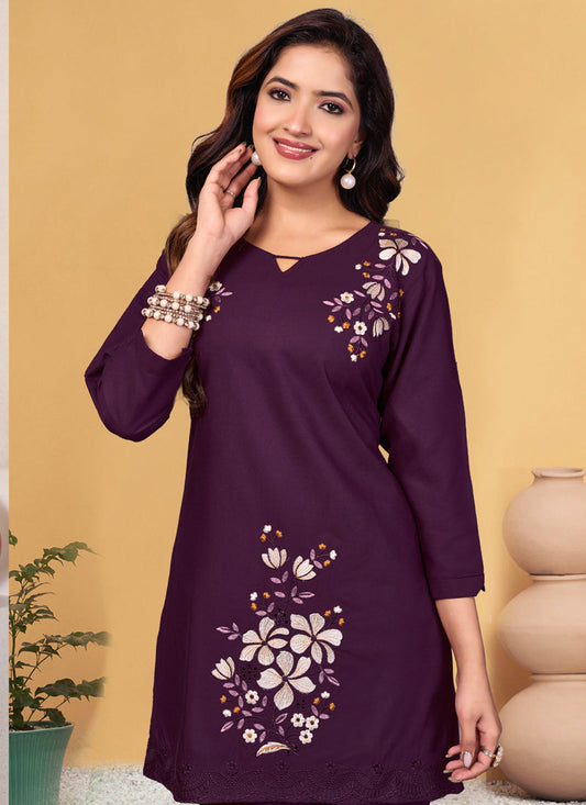 Prazu Fashion Wine Rayon Embroidery Thread Work Co-Ords Set - Swadesiicart