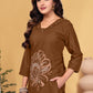 Prazu Fashion Brown Viscose Rayon Embroidery Thread Work Co-Ords Set - Swadesiicart