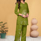 Prazu Fashion Parrot Green Viscose Rayon Embroidery Thread Work Co-Ords Set - Swadesiicart