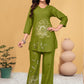 Prazu Fashion Parrot Green Viscose Rayon Embroidery Thread Work Co-Ords Set - Swadesiicart