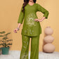 Prazu Fashion Parrot Green Viscose Rayon Embroidery Thread Work Co-Ords Set - Swadesiicart