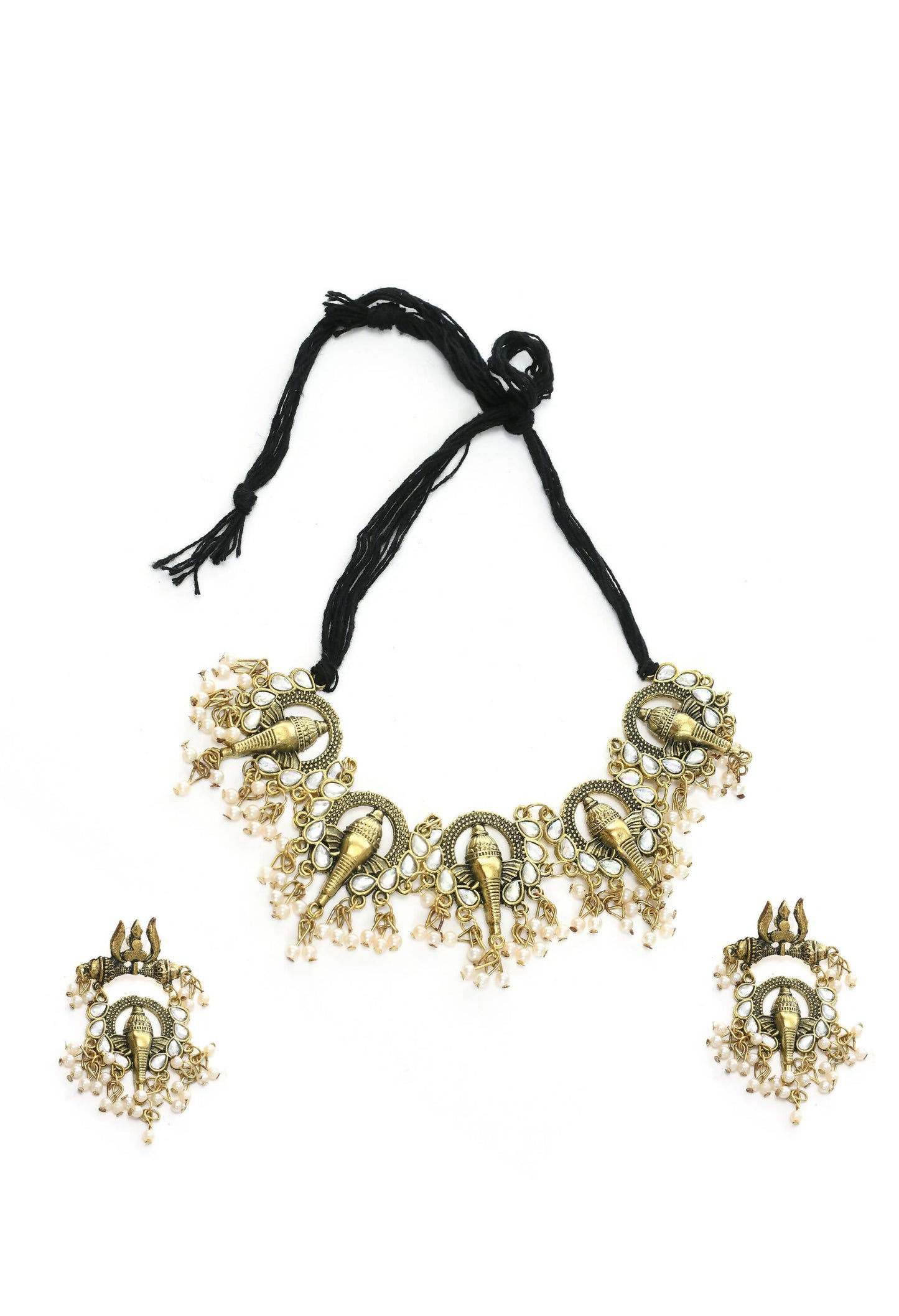 Mominos Fashion Johar Kamal Oxidised Gold-Polished Ganesha Design Necklace Choker Set | Swadesiicart