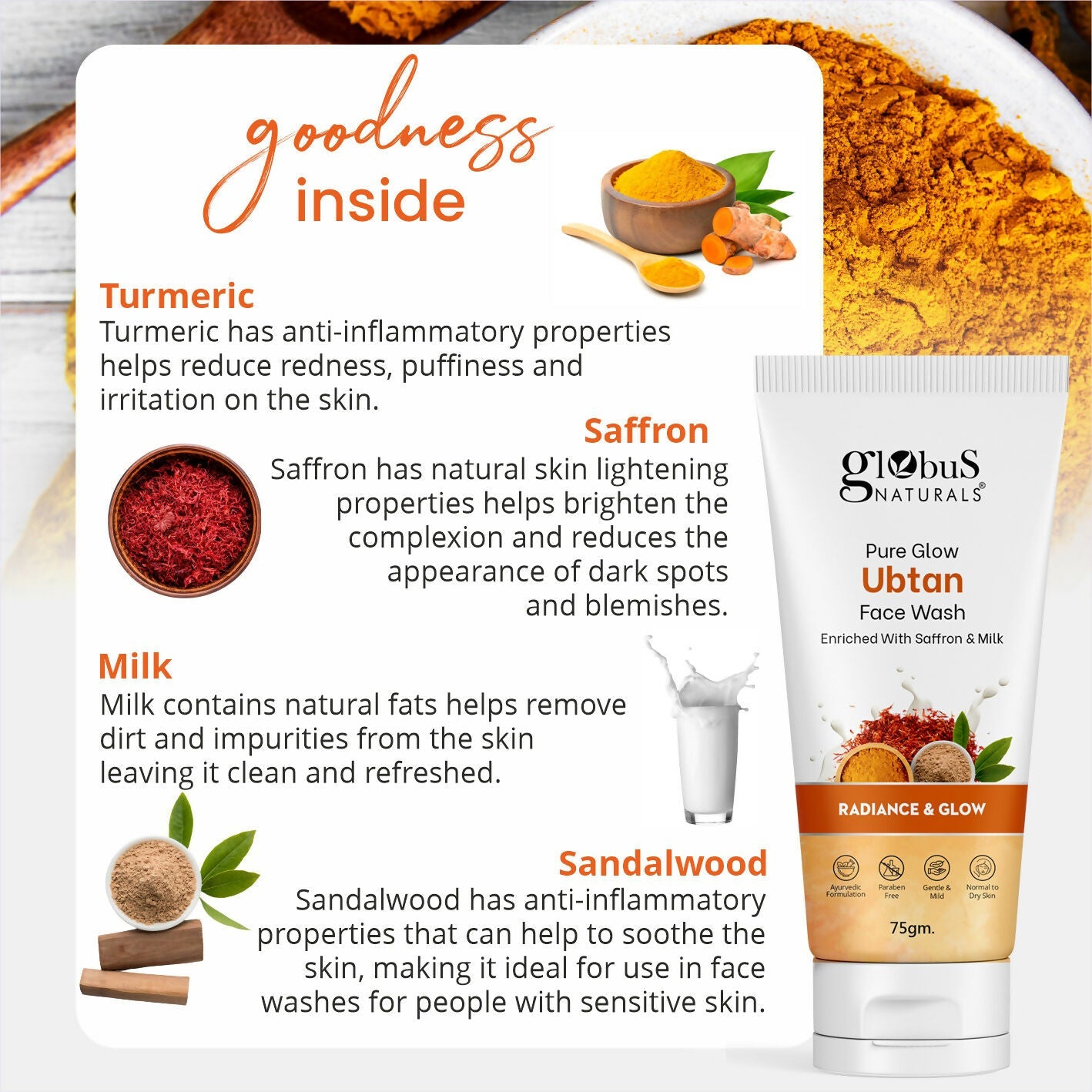 Globus Naturals Pure Glow Ubtan Face Wash | Swadesiicart