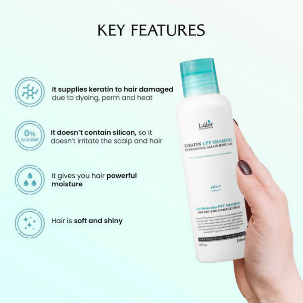 La'dor Keratin LPP Korean Shampoo - Sulfate-Free, Keratin-Safe Protein Shampoo for Frizz-Free Hair - Swadesiicart