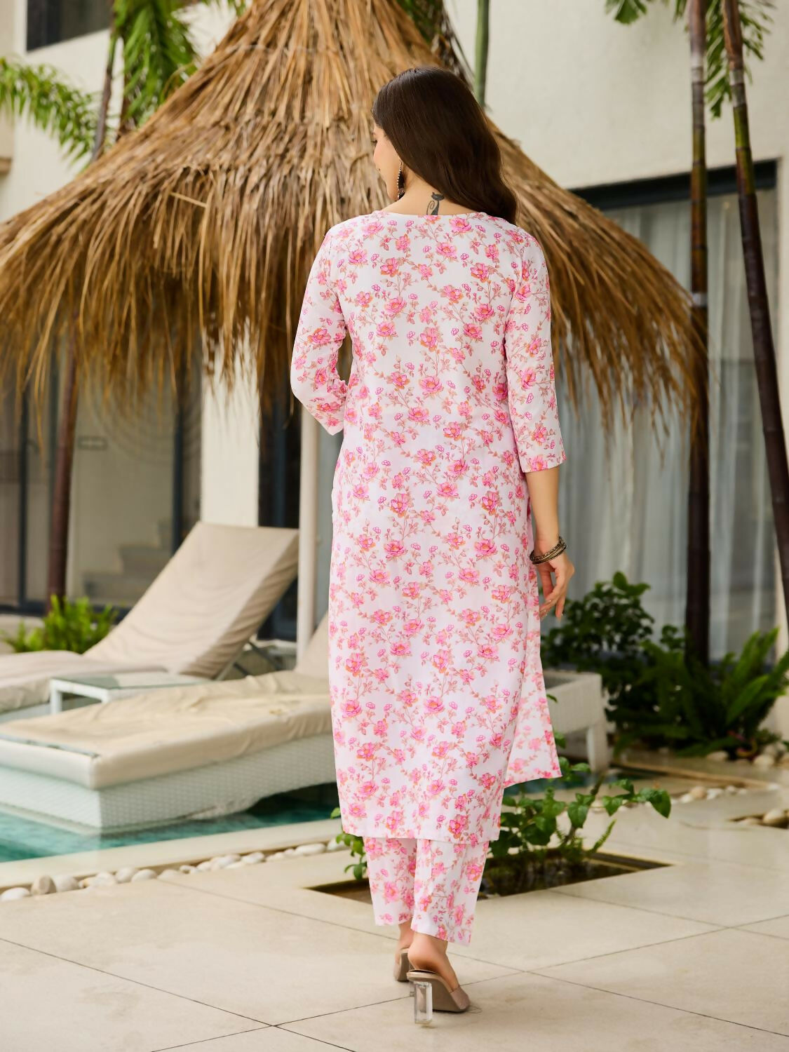 The52 Pink Women's Beautiful Printed Silk Blend Fabric with Straight Kurta, Pant and Dupatta Set - Swadesiicart