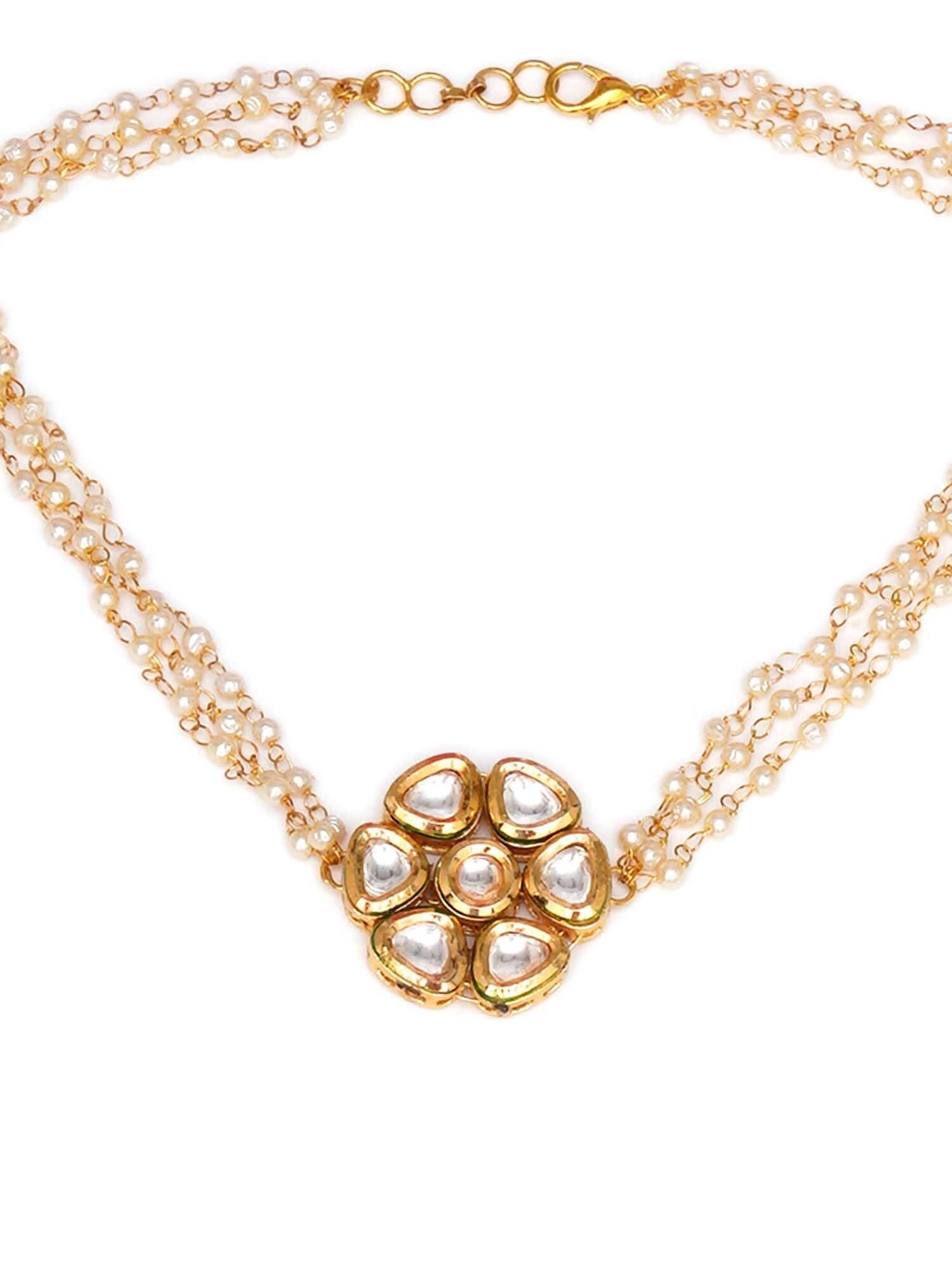 Kundan & Pearl Neckpiece (Gold) - Ruby Raang | Swadesiicart