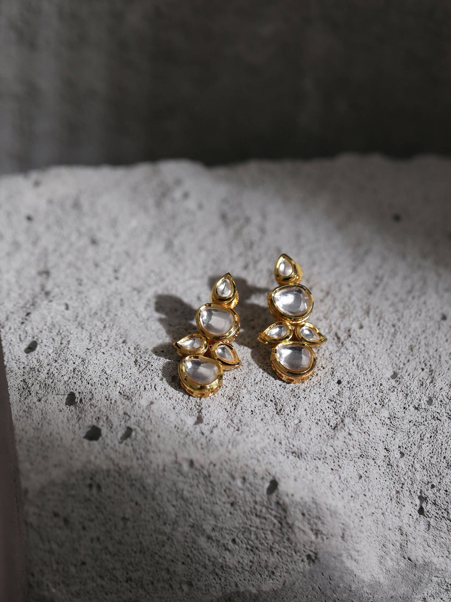 White Gold-Toned Contemporary Gold-Polished Drops Earrings - Ruby Raang - Swadesiicart