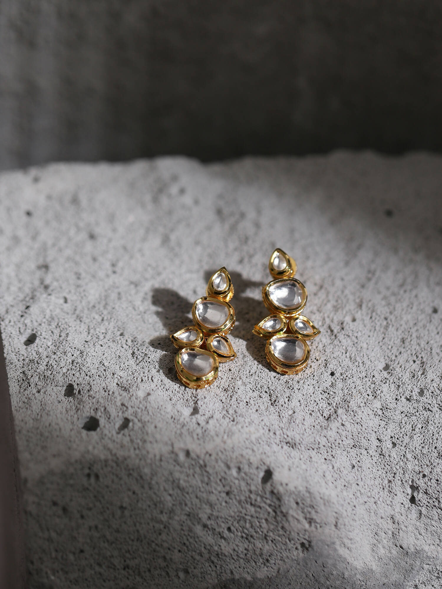 White Gold-Toned Contemporary Gold-Polished Drops Earrings - Ruby Raang - Swadesiicart