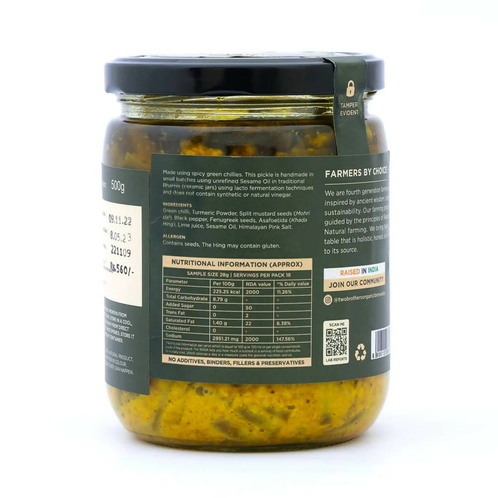 Two Brothers Organic Farms Spicy Green Chilly Pickle - Swadesiicart