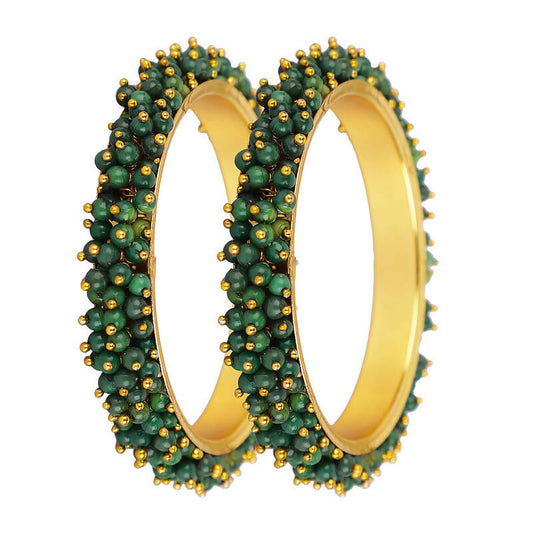 Mominos Fashion Joharkamal Gold-Polished Green Beads Work Bangles - Swadesiicart