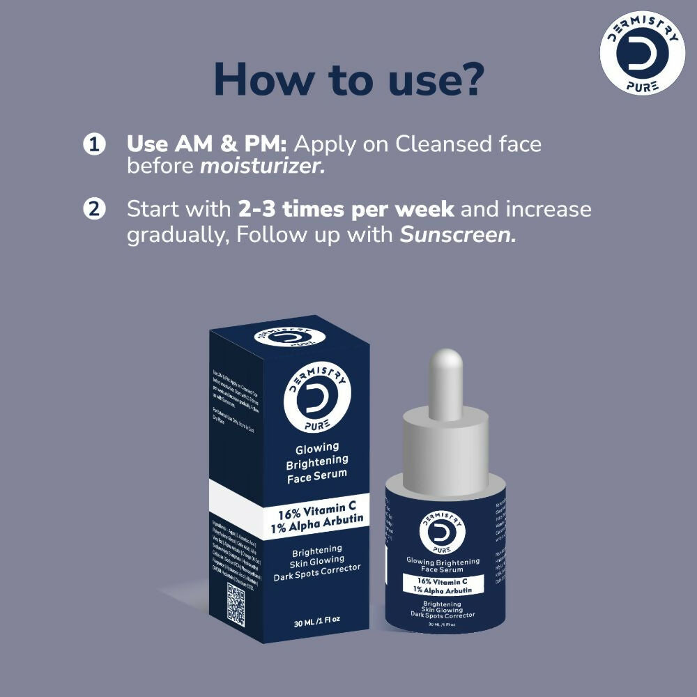 Dermistry Pure 16% Vitamin C 1% Alpha Arbutin Skin Light Bright Glowing Spot Corrector Face Serum - Swadesiicart