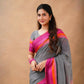 Exclusive Collection Grey Beautiful Khadi Cotton Handloom Saree - Swadesiicart