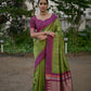 Vishnu Weaves Women's Mahendi Raw Silk Saree with Blouse - Swadesiicart