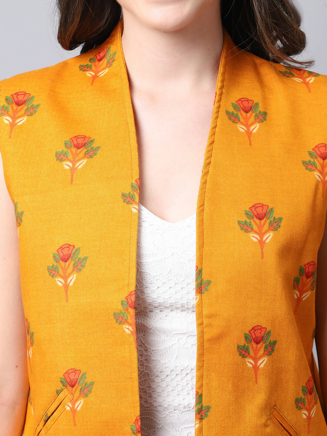 Even Apparels Yellow 100% Viscose Rayon Open Front Gillet (BF009) | Swadesiicart