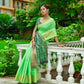 Vishnu Weaves Women's Green Linen Cotton Bandhani Woven Saree with Blouse - Swadesiicart