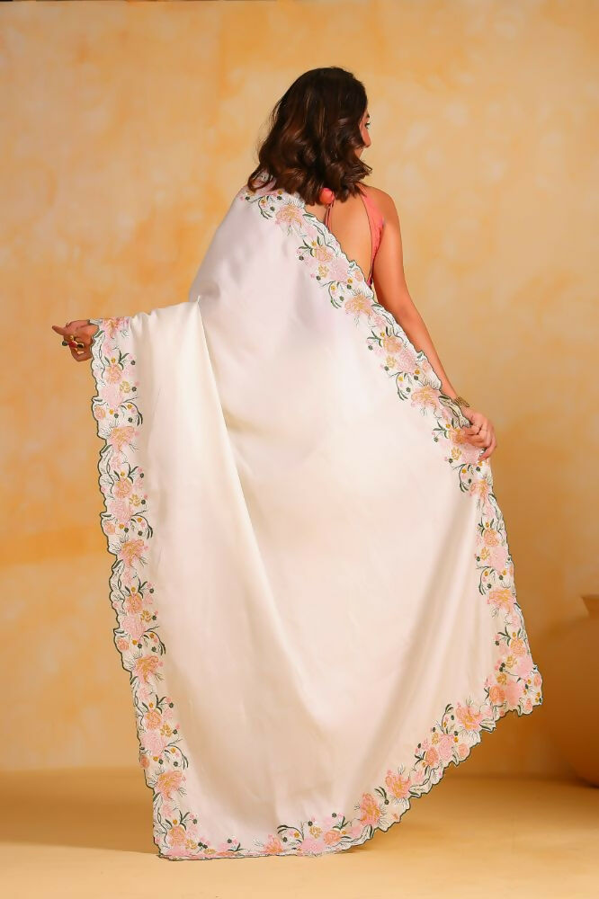Vamsee Sundha White Tussar Silk Saree - Swadesiicart