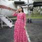 Aayaa Printed Faux Georgette with Embroidery Zari Sequins work Gown - Red Pink