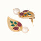 Nuyug 22K Gold Plated Ruby Stone Studded Contemporary Petal Shaped Pearl Drop Stud Earrings | Swadesiicart