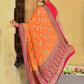 Joban Fashion Orange Crepe Chiffon Pure Handloom Banarasi Silk Saree | Swadesiicart