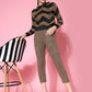 Women Black Acrylic Stripe & Solid Winter Co-Ord Set - Wool Trees - Swadesiicart
