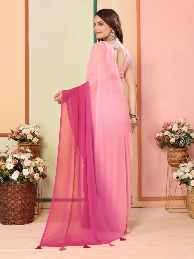Pink Georgette Pedding Color Printed Ready To Wear Saree - Aalaya | Swadesiicart