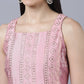 Myshka Women Peach-Coloured White Floral Printed Kurta with Sharara With Dupatta Set | Swadesiicart