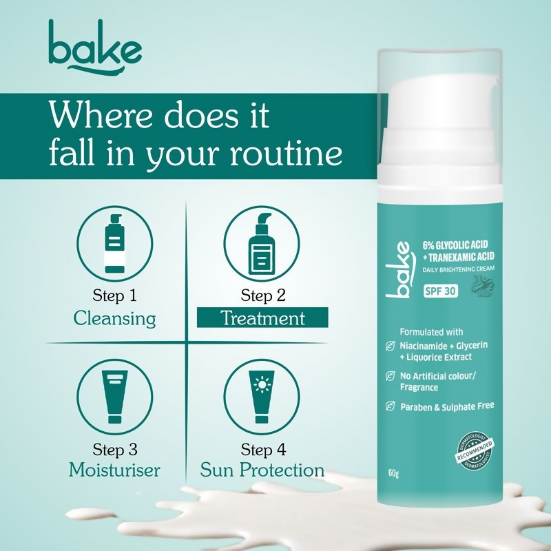 Bake 6% Glycolic + Tranexamic Acid Cream Spf 30 Pa+++ For Pigmentation & Daily Brightening Cream | Swadesiicart