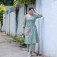 trueBrowns Seafoam Green Overall Floral Block Print Cotton Angrakha Pant Set | Swadesiicart