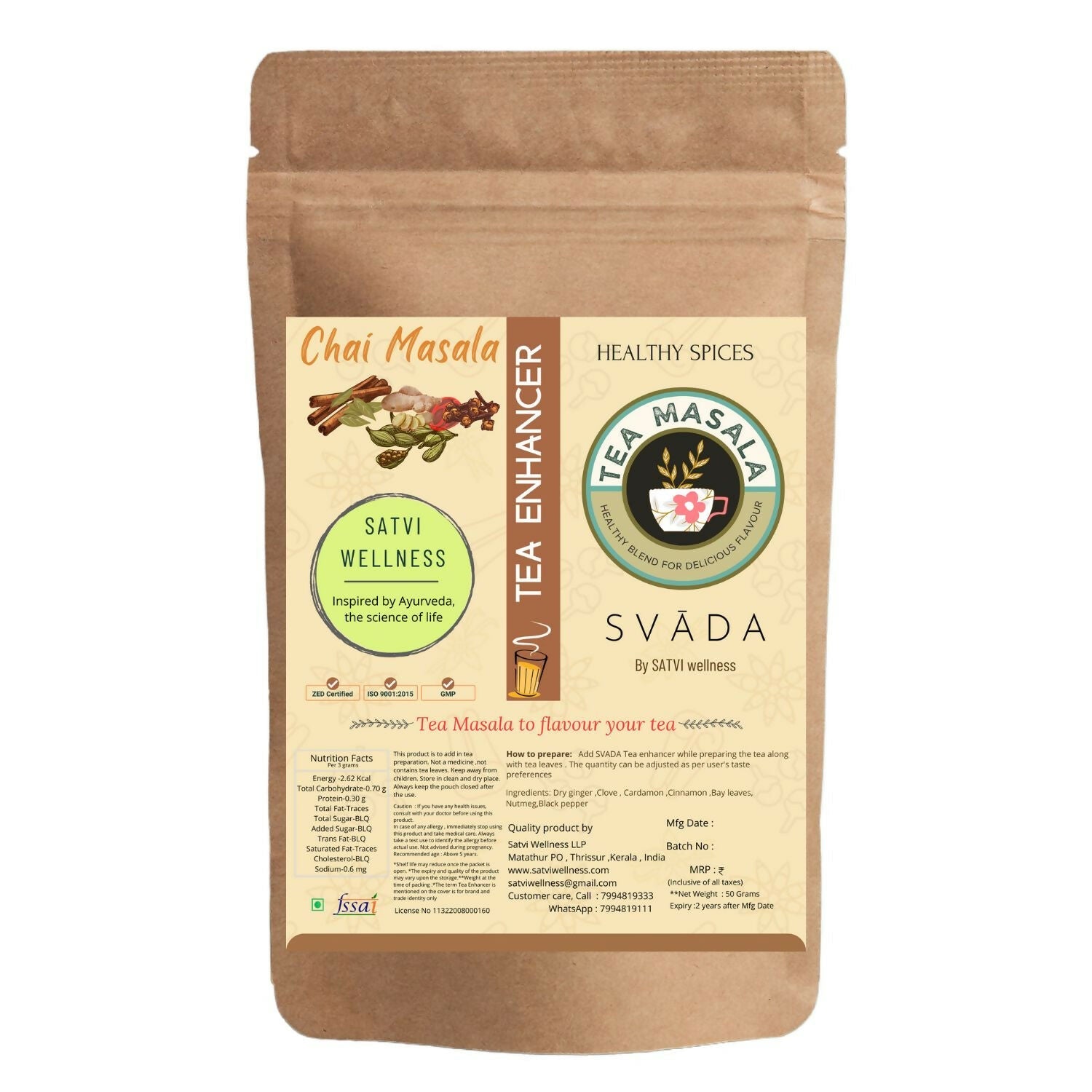 Satvi Wellness Tea masala | Indian Chai Masala | Tea Enhancer | Ginger tea mix - Satvi Wellness