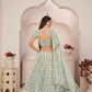 Aastha Fashion Turquoise Green Butterfly Net White Cotton Thread Work, Zari Work And Sandwich Sequence Work Embroidery Wedding Wear Lehenga Choli