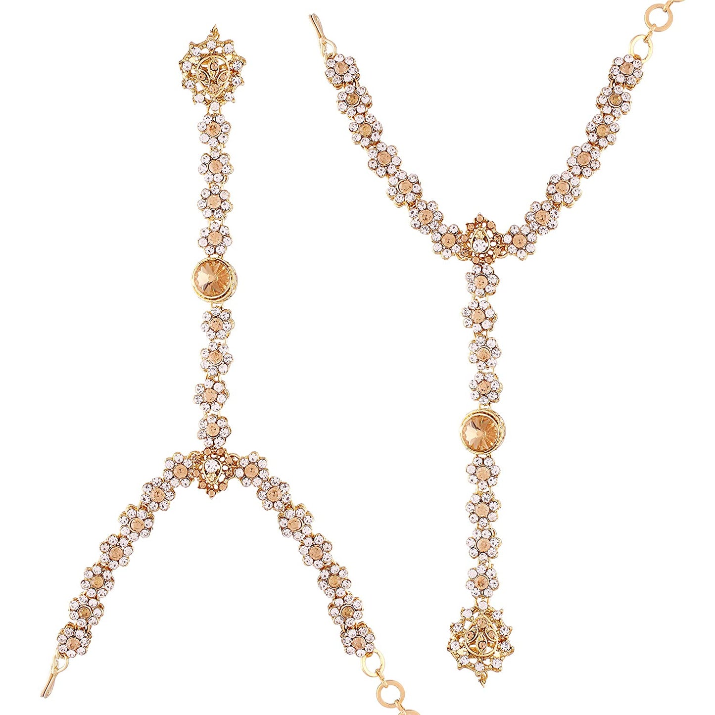 kundan and Pearl Bracelet with Pearl Chain Ring handchain Hath phool for Women - Wahe Jewels - Swadesiicart