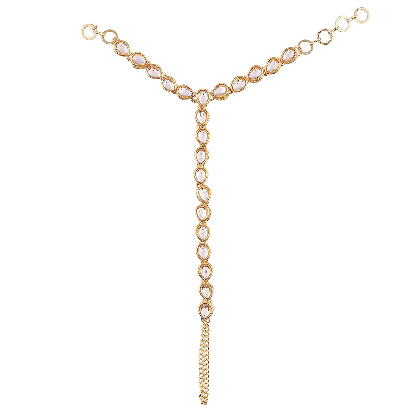Traditional Gold-Polished Kundan Hath Punja Adjustable Chain Bracelet with Ring for Women - Wahe Jewels - Swadesiicart