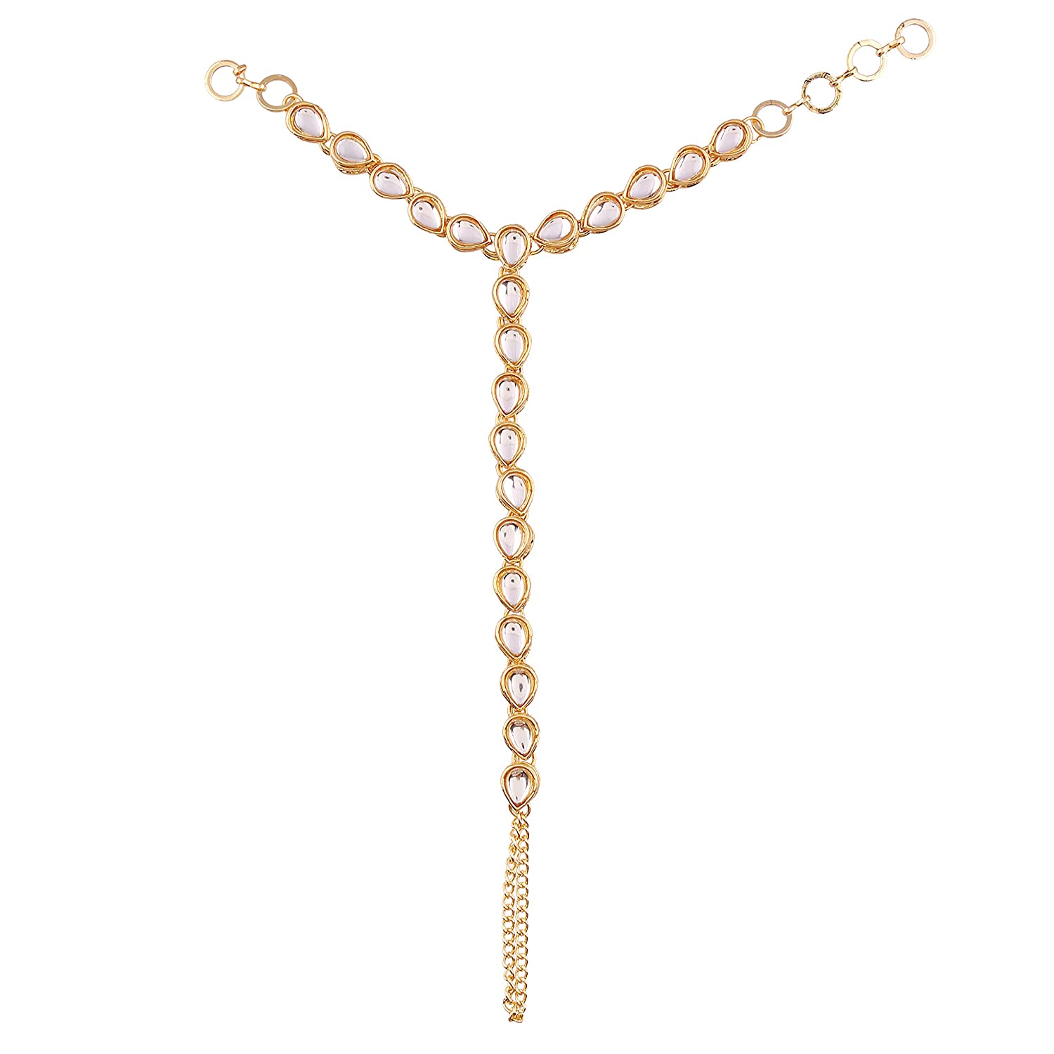 Traditional Gold-Polished Kundan Hath Punja Adjustable Chain Bracelet with Ring for Women - Wahe Jewels - Swadesiicart