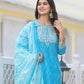 Partywear Designer sky blue cotton Stitched Suit With Dupatta - Tanisha | Swadesiicart