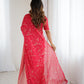Lorenvalley Fashion Pink Solo Georgette Superb Finishing Foils Print & Fancy Zalar Lace in Border Saree with Blouse - Swadesiicart