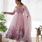 Lorenvalley Fashion Women Pure Soft Organza Silk Floral Print Fully Flair Anarkali With Pent Dupatta Set - Pink | Swadesiicart