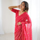Lorenvalley Fashion Pink Solo Georgette Superb Finishing Foils Print & Fancy Zalar Lace in Border Saree with Blouse - Swadesiicart
