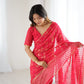 Lorenvalley Fashion Pink Solo Georgette Superb Finishing Foils Print & Fancy Zalar Lace in Border Saree with Blouse - Swadesiicart