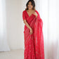 Lorenvalley Fashion Pink Solo Georgette Superb Finishing Foils Print & Fancy Zalar Lace in Border Saree with Blouse - Swadesiicart